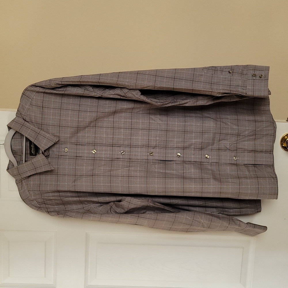 Eddie Bauer Men's XXL Tall Hound's-tooth Plaid Button Down Dress Shirt NWOT
